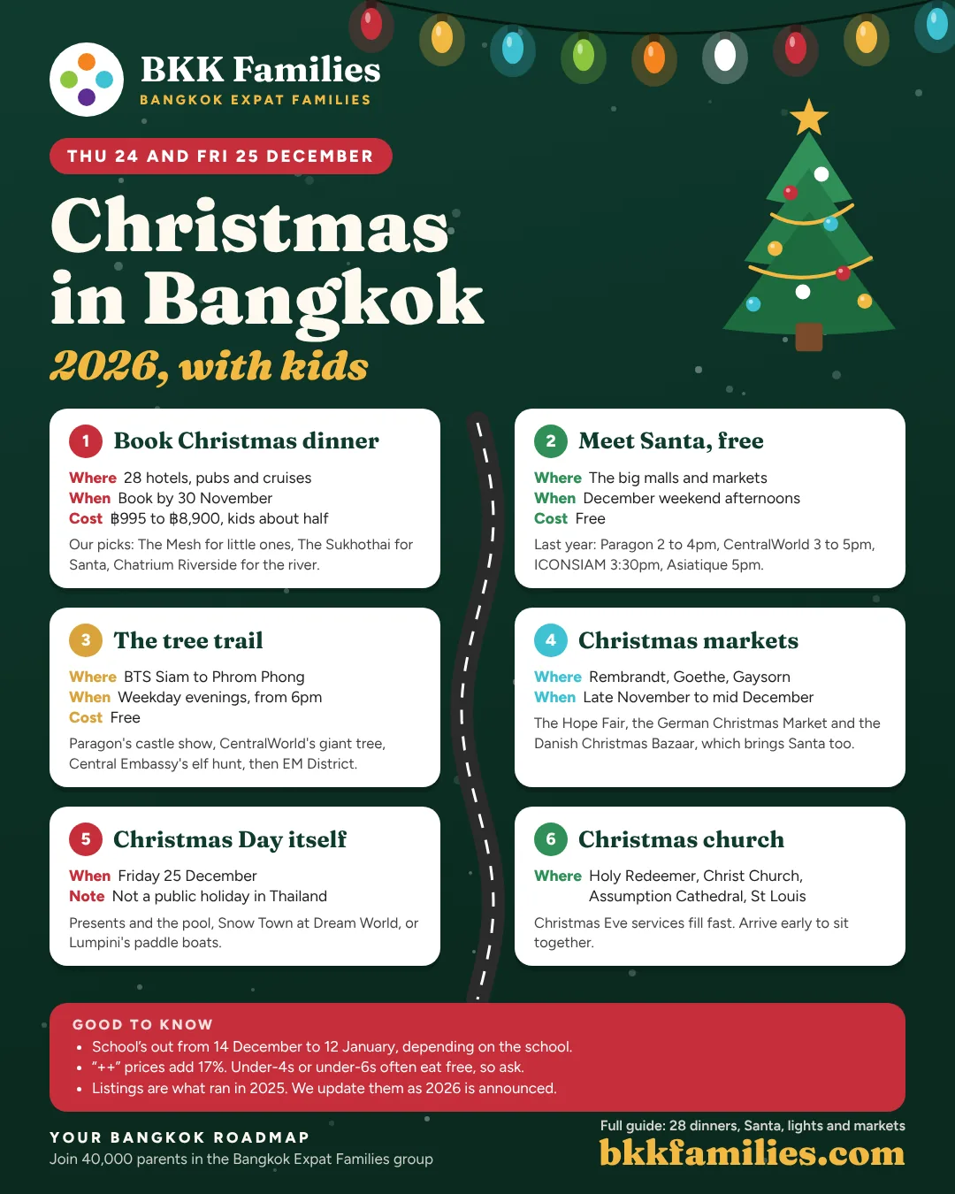 Christmas in Bangkok 2026 with kids cheat sheet: Christmas dinner, meeting Santa, the tree trail, markets, Christmas Day and church