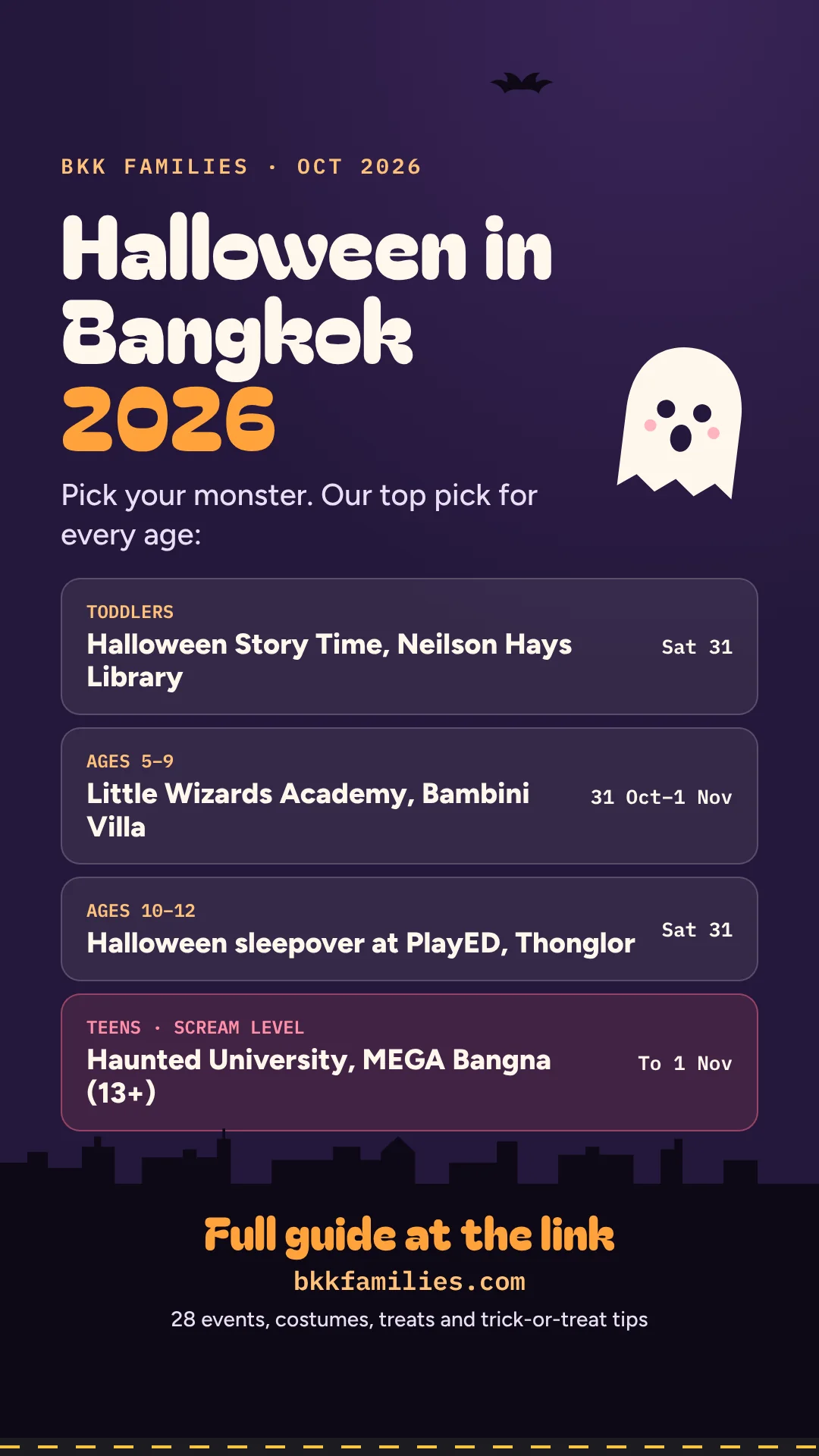 Best Halloween events in Bangkok 2026 by age, from toddler story time to teen haunted houses