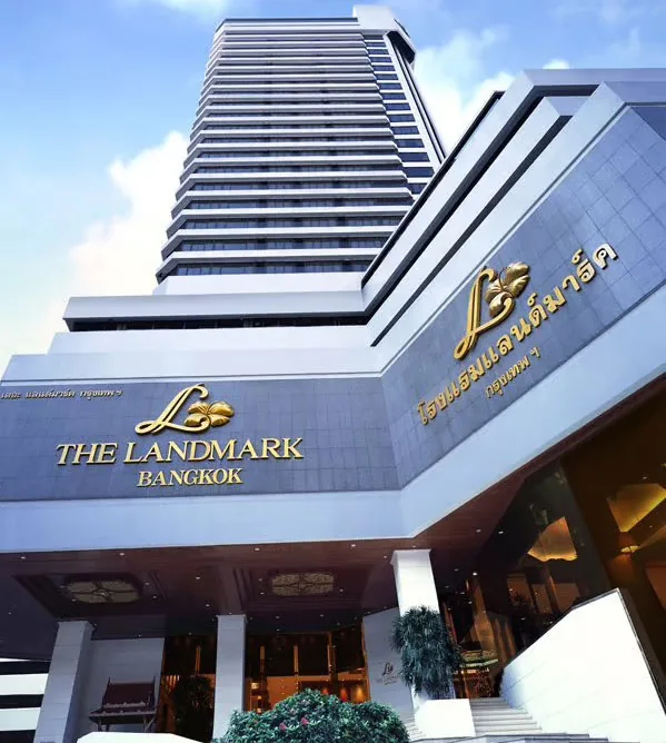 The Landmark Bangkok hotel entrance on Sukhumvit Road, a classic spot for Thanksgiving dinner in Bangkok